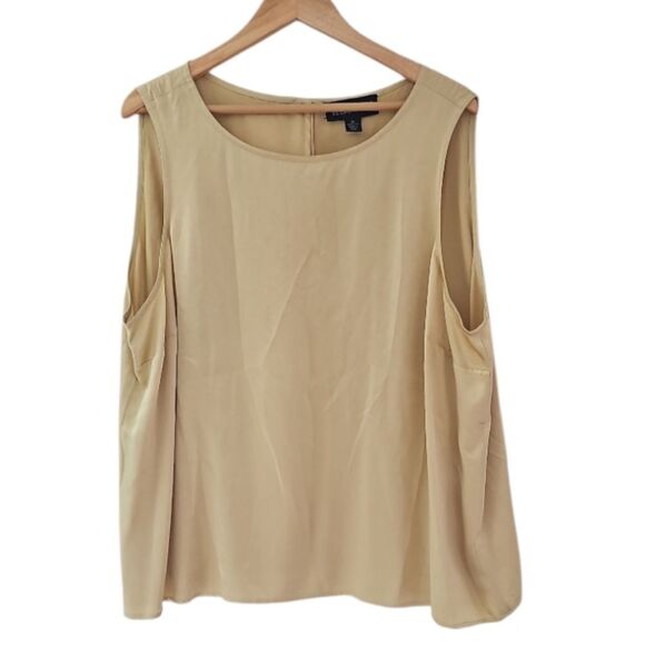 Linda Allard Ellen Tracy 100% Silk Sleeveless Blouse Gols Plus Sz 24 Timeless - Picture 1 of 12